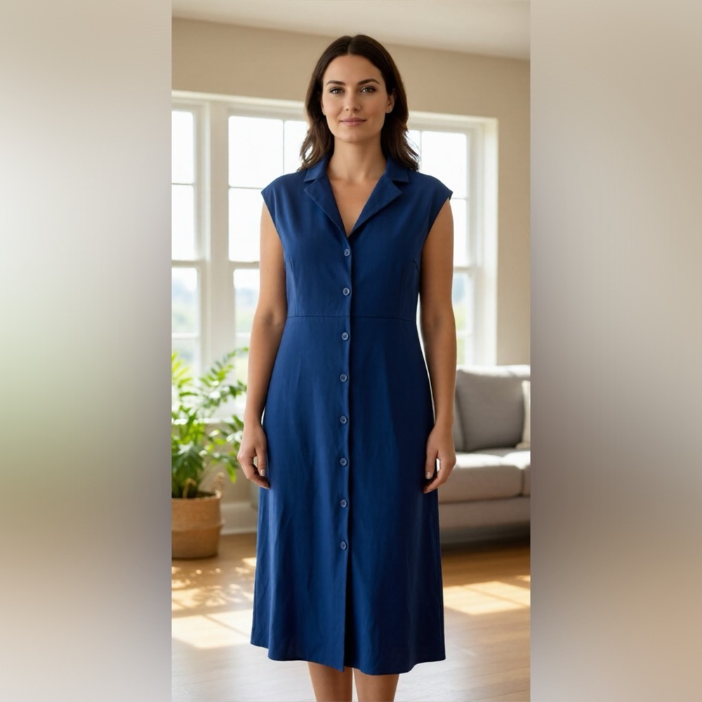 RIHOAS Elegant Blue Sleeveless Dress Size Large EUC
